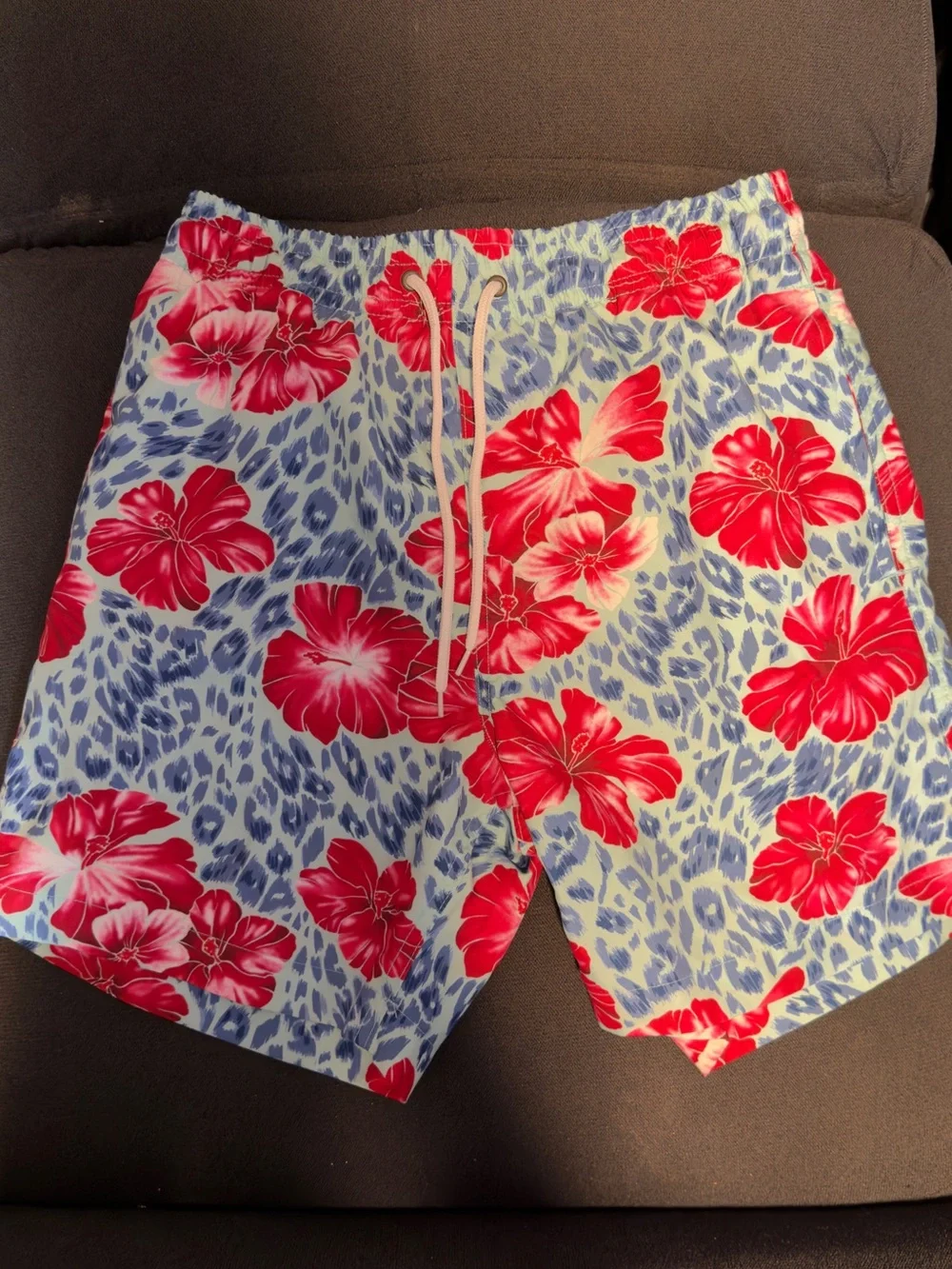 Hurley Light Blue Swim Trunks with Red Floral Print